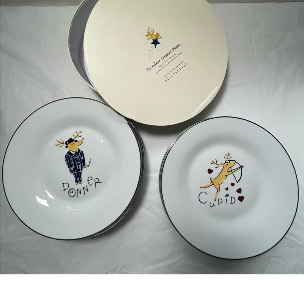 Pottery Barn Reindeer Dinner Plates - Donner and Cupid